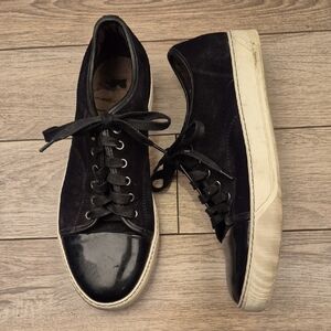 LANVIN Cap Toe Suede Patent Black Leather Men's Sz 7 Shoes Sneakers